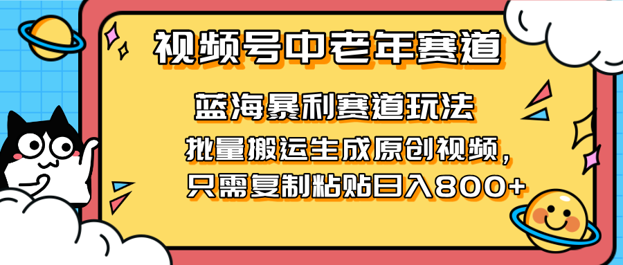 （14314期）2025视频号中老年短视频蓝海暴利风口！复制粘贴搬运视频单日赚800+，无...-戎耀联盟