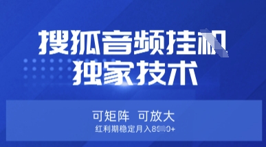 【搜狐音频挂G】独家技术，可矩阵可放大，红利期稳定月入8k【揭秘】-戎耀联盟